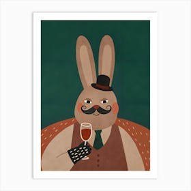 Hare Bunny With Glass Of Wine Art Print