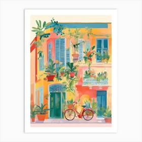 Colorful facade and retro bike Art Print