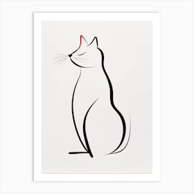 Ink Cat Line Drawing Red Ear Art Print