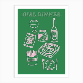 Girl Dinner - Green & Pink 1 Art Print