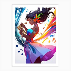 Jazz Girl With Trumpet Art Print