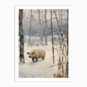 Vintage Winter Animal Painting Wild Boar 2 Art Print