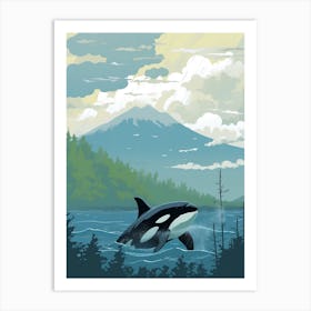 Graphic Design Style Orca Whale And Mountain With Clouds Art Print