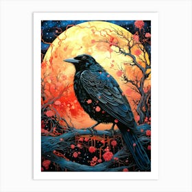 Crow At Full Moon Art Print