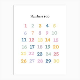 Educational Poster Numbers 1 - 30 Art Print