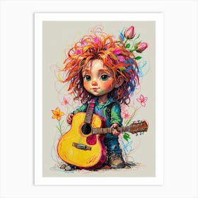 Little Girl With A Guitar Art Print