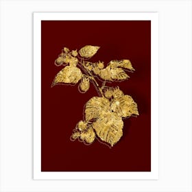 Vintage Raspberry Botanical in Gold on Red n.0287 Art Print