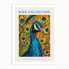 Peacock & Feathers Colourful Portrait 6 Poster Art Print