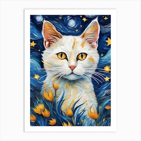 Starry Night Cat Art Print