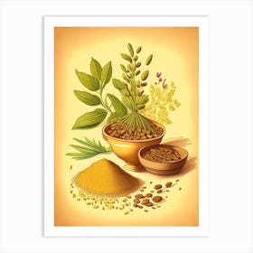 Fenugreek Spices And Herbs Retro Drawing 1 Art Print