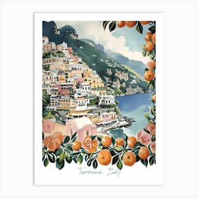 Taormina Italy Watercolour With Oranges Art Print