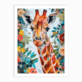 Colourful Giraffe With Flowers 2 Art Print