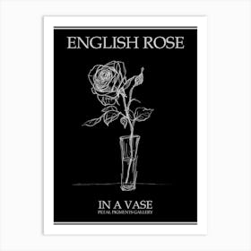 English Rose In A Vase Line Drawing 4 Poster Inverted Art Print