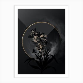 Shadowy Vintage Cheiranthus Flower Botanical Illustration Botanical in Black and Gold n.0103 Art Print