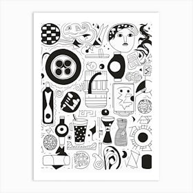 Random Things Black And White Line Art Art Print