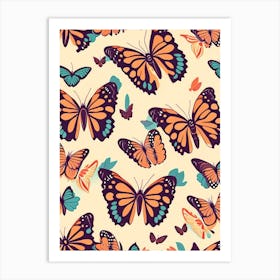 Butterflies Repeat Pattern Retro Illustration 1 Art Print