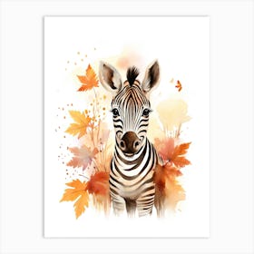 A Zebra Watercolour In Autumn Colours 2 Art Print