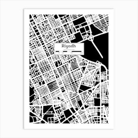 Riyadh City Map — Hand-drawn map, vector black map Art Print