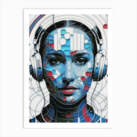 Woman With Headphones 18 Art Print