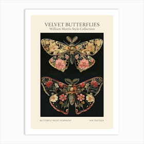 Velvet Butterflies Collection Butterfly Night Symphony William Morris Style 4 Art Print