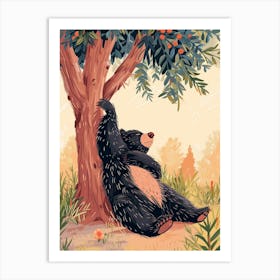 Sloth Bear Scratching Its Back Against A Tree Storybook Illustration 4 Art Print