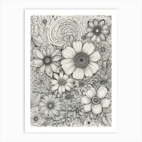 Flowers In Black And White 4 Art Print