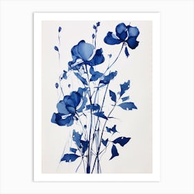 Blue Botanical Sweet Pea 1 Art Print