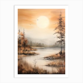 Lake In The Woods In Autumn, Painting 13 Art Print