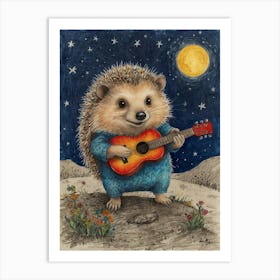 Hedgehog Playing Guitar 27 Art Print