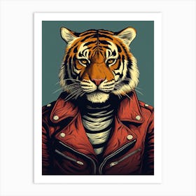 Tiger Illustrations Wearing A Leather Jacket 3 Art Print