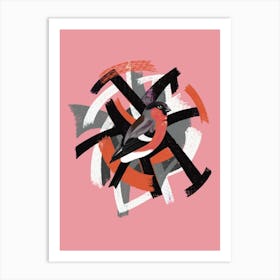 Bullfinch Pink Orange bird abstract Art Print