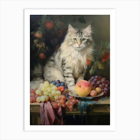 Rococo Painting Of A Cat With Fruit 3 Art Print