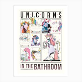 Unicorns In The Bathroom 2 Art Print