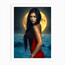 Beautiful Woman In Red Dress Art Print