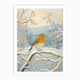 Winter Bird Painting European Robin 1 Art Print