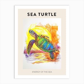Sea Turtle Sunset Doodle Poster Art Print