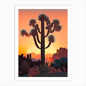 Joshua Trees At Dawn In Desert Retro Illustration (3) Art Print