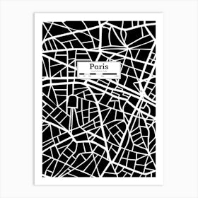 Paris City Map — Hand-drawn map, vector black map Art Print