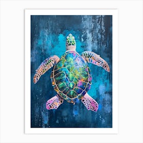 Pink & Blue Sea Turtle Painting Art Print