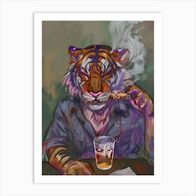 Animal Party: Crumpled Cute Critters with Cocktails and Cigars Tiger Smoking Cigar Art Print