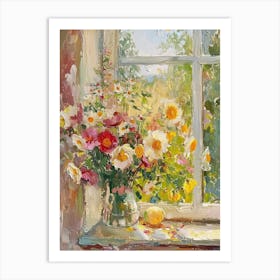 Anemone Flowers On A Cottage Window 2 Art Print