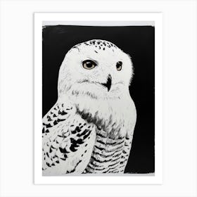Snowy Owl Linocut Blockprint 2 Art Print