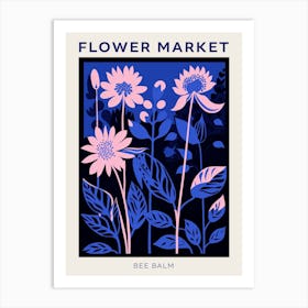 Blue Flower Market Poster Bee Balm 2 Art Print