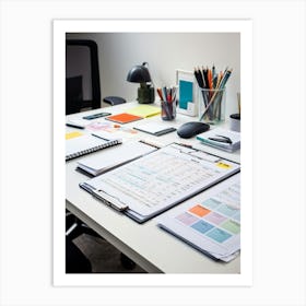 An Office Desk Laden With A Plethora Of Items Signifying A Chronically Busy Future Including Numerou Art Print