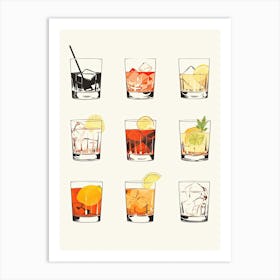 Watercolour Collection Of Old Fashioned Floral Infusion Cocktail Art Print
