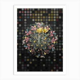 Vintage Golden Hurricane Lily Flower Wreath on Dot Bokeh Pattern Art Print