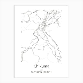 Chikuma,Japan Minimalist Map Art Print