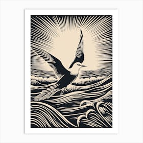 B&W Bird Linocut Common Tern 4 Art Print