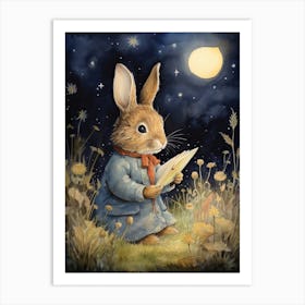 Bunny Stargazing Rabbit Prints Watercolour 3 Art Print