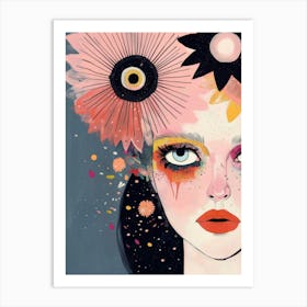 Face Of A Girl With Flowers Art Print